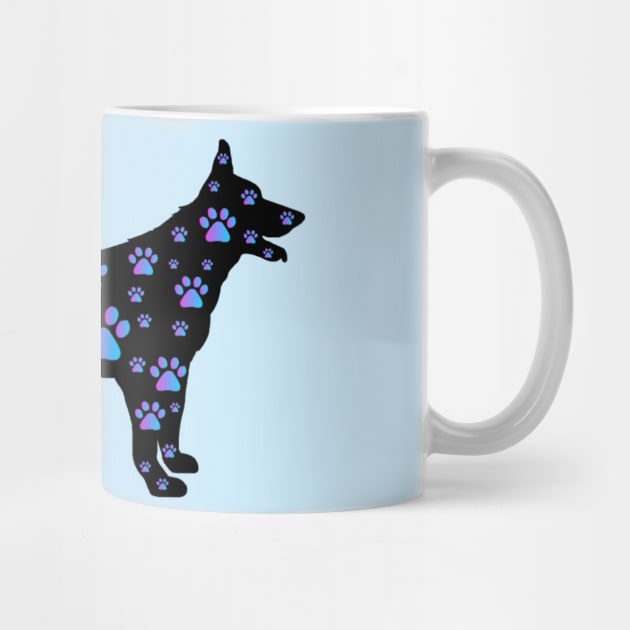 Blue Purple Paw Print Black Dog Silhouette by Art by Deborah Camp